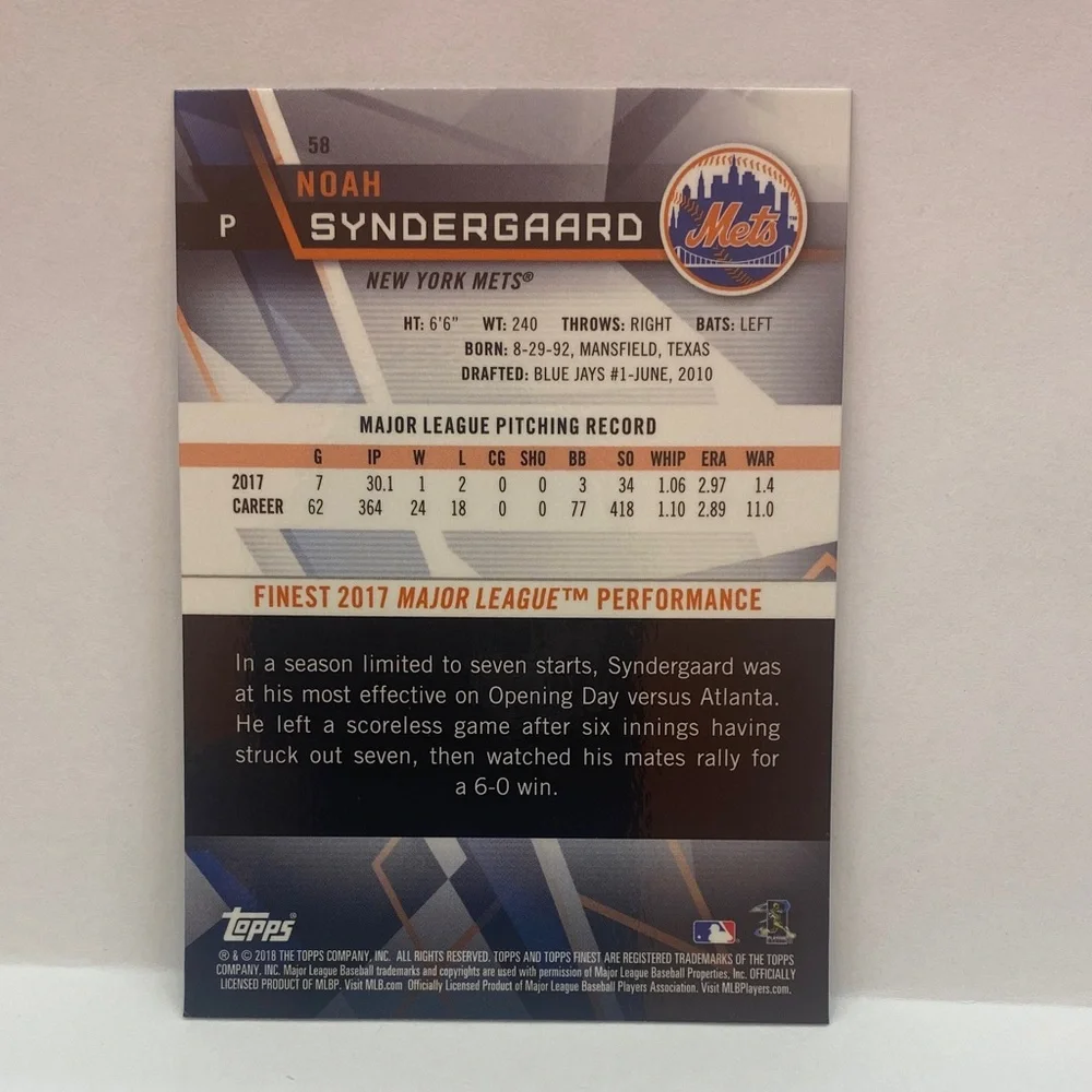 2018 Topps Finest Noah Syndergaard Mets #58 (071)